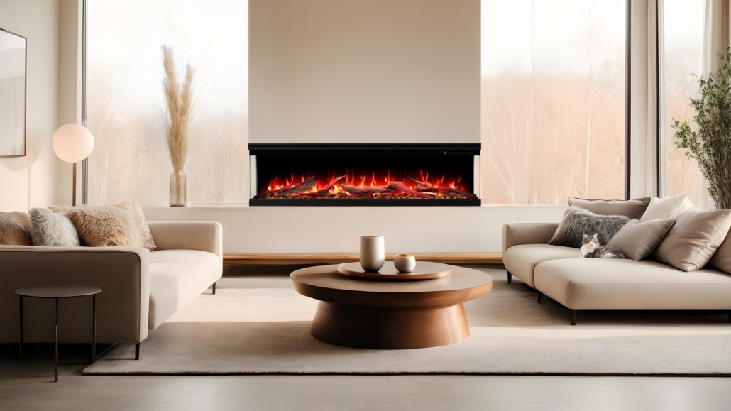 Kominek elektryczny do zabudowy, trójstronny z dźwiękiem Unique Pro